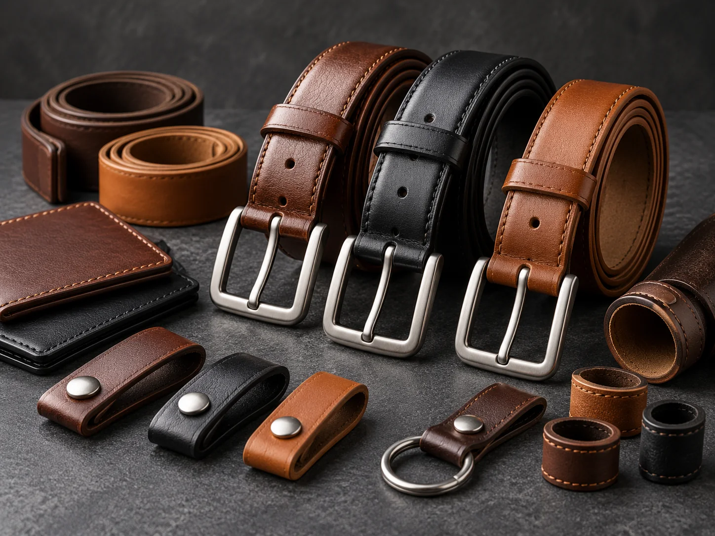 Leather belts, straps and small leather accessories