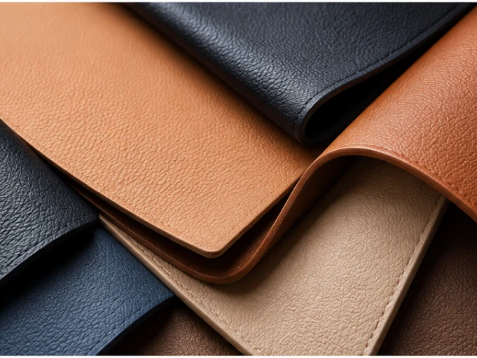 Solvent-free faux leather sheets in black, tan and brown